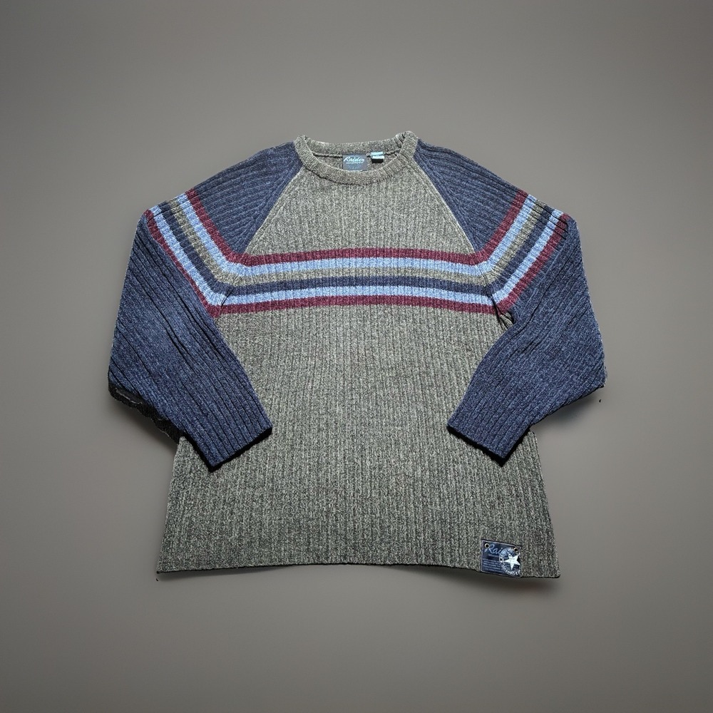 Vintage Y2K Raider Jean Co Famous Pullover Sweater Gray Blue VTG Size 3XL